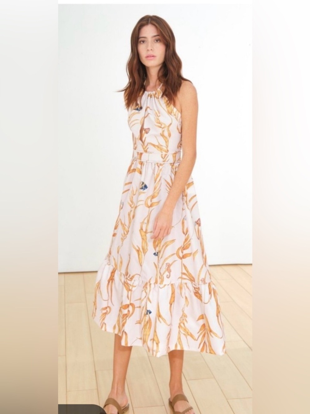 Andres Otalora La Vara coral print cotton-poplin halter midi dress. Sz 4